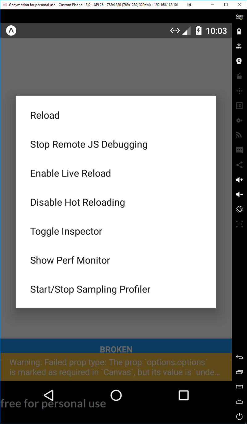 Figure 1: Turn on &ldquo;Debug JS Remotely&rdquo; on an Android device