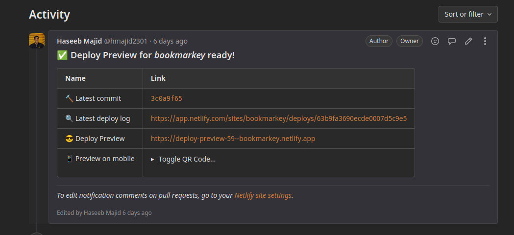 Netlify MR comment